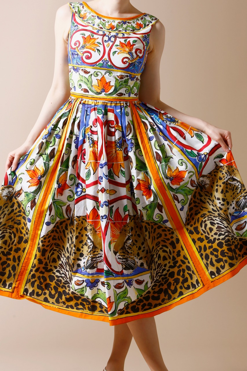 DOLCE＆GABBANA トロピカル柄プリントフレアワンピース｜ハイ