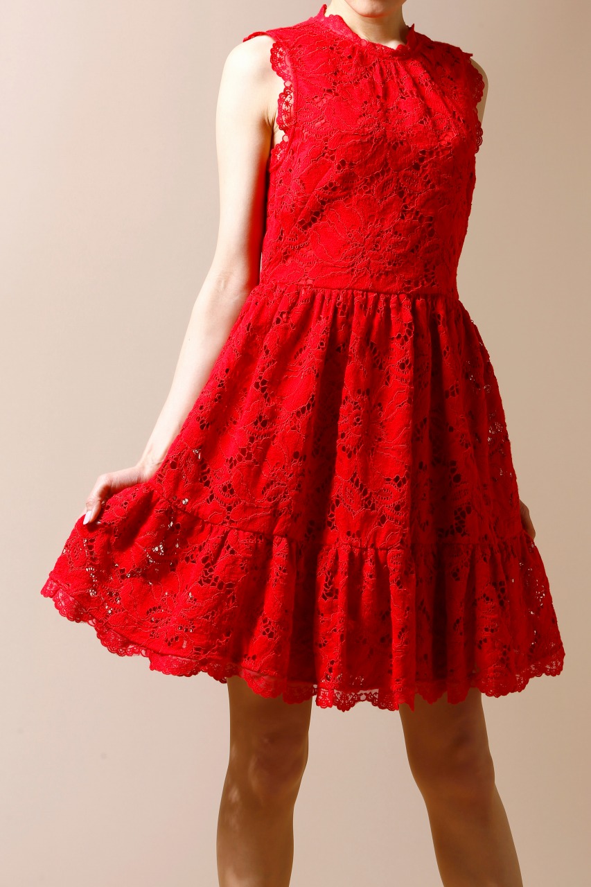 KATE SPADE コットン花柄レース使いノースリーブプリーツワンピース  