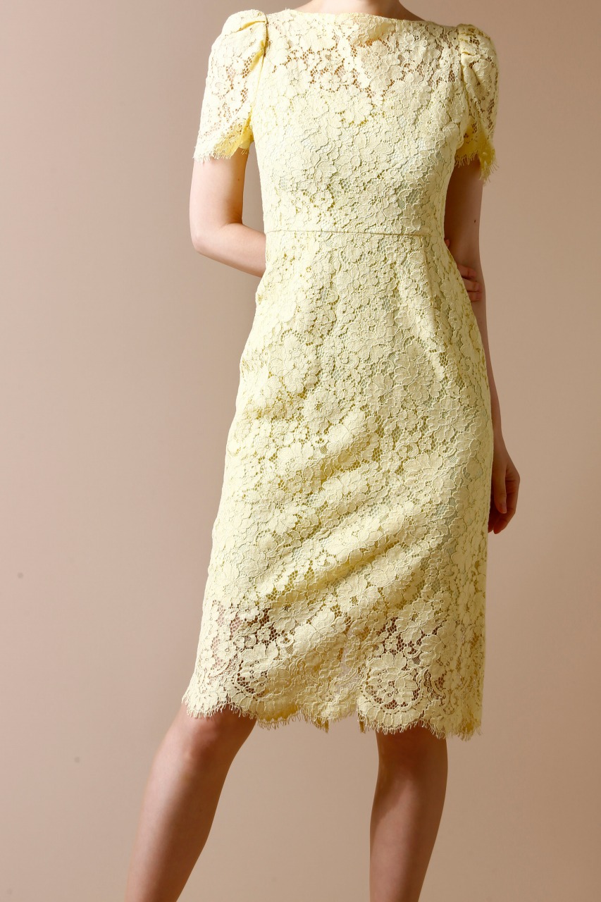 CELFORD イエロー花柄レースタイトワンピース｜ハイブランドのドレス  